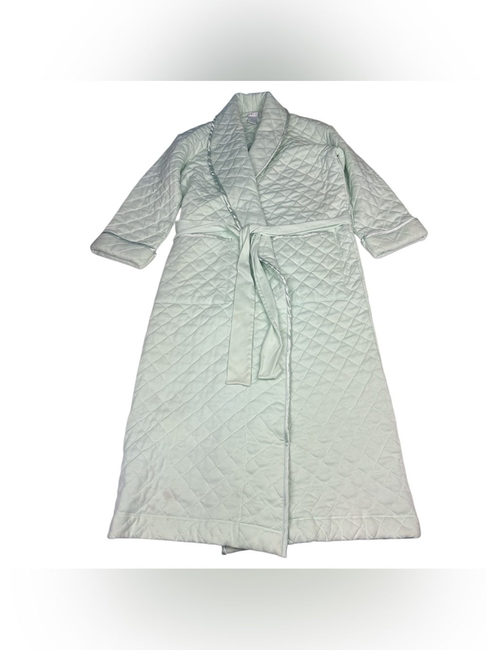 Cotn Women Small Robe Flaws Mint Green Quilted Tie Waist Heavy Warm Pima Cotton